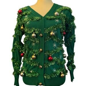 Tipsy Elves Women's Gaudy Garland Ugly Christmas Cardigan Sweater, Medium, NWT